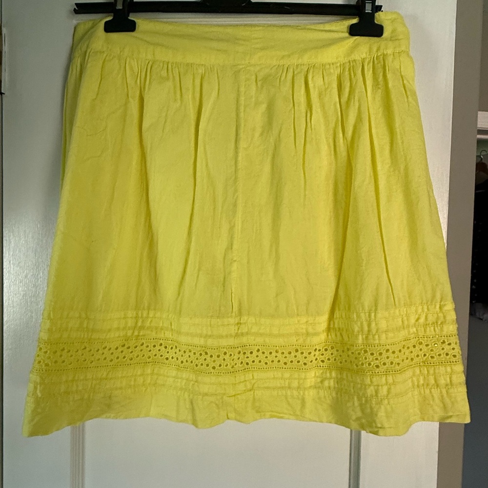 LOFT Yellow Knee-Length A-Line Skirt with Pleated Smocked Design